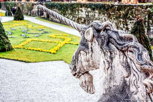 Unicorn statue in the Mirabell Gardens in Salzburg