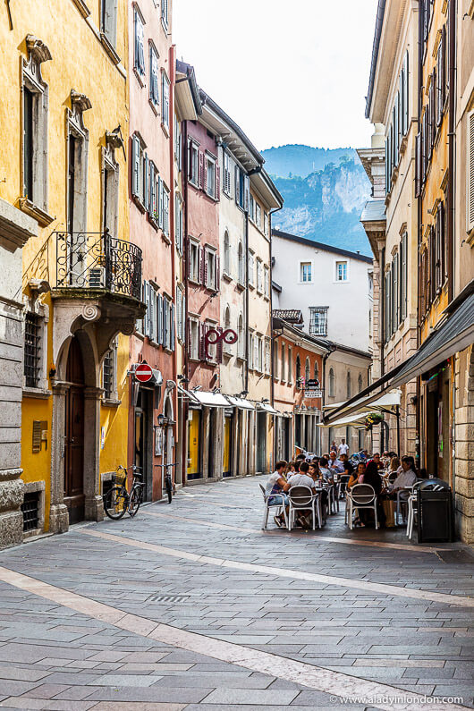 Street with a Cafe in Trento, Italy