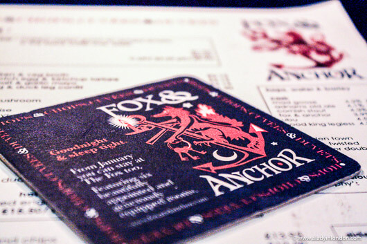 Beer Mat at the Fox & Anchor Pub in London
