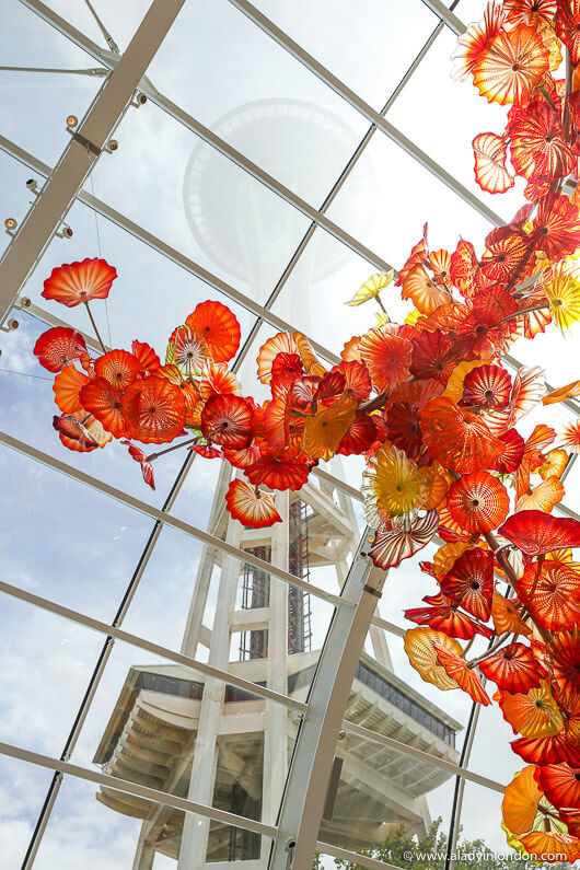 Space Needle and Chihuly Glass in Seattle in Summer