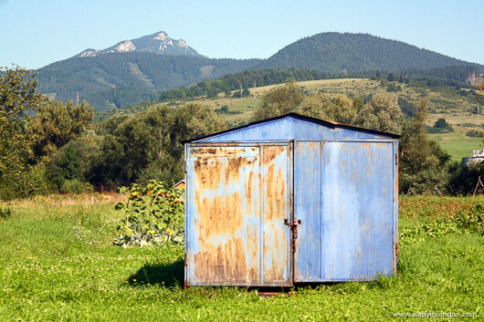 Blue shed in the Slovakian countryside in Ivachnova