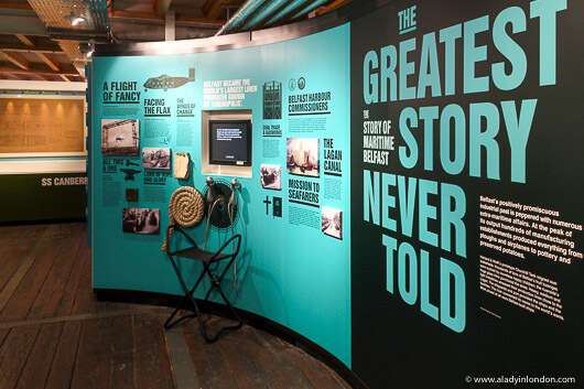 Maritime museum exhibition at The Belfast Barge in Northern Ireland