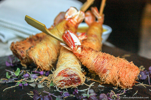 Canapes with prawns at the Connaught Bar in London's Mayfair