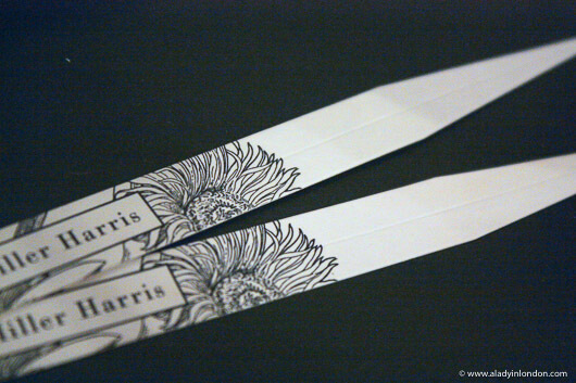 Two perfume sticks at a wine and fragrance pairing in London