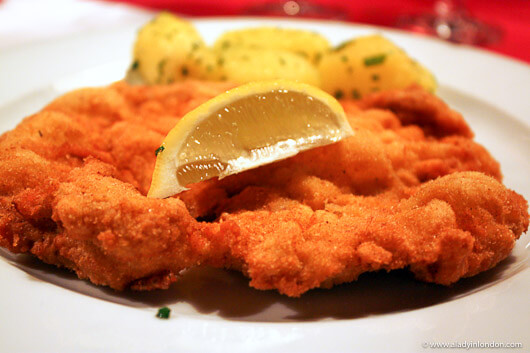 Schnitzel at a restaurant in Salzburg, Austria
