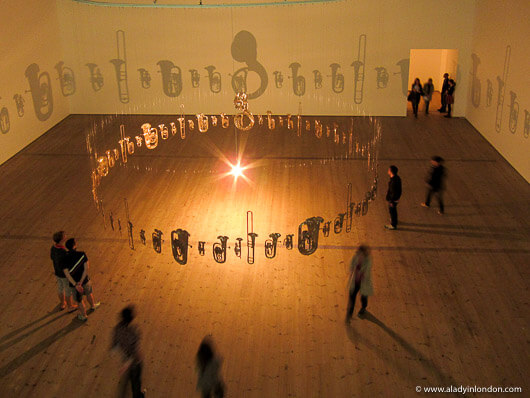 Exhibition with flattened musical instruments at the BALTIC Centre for Contemporary Art in Newcastle