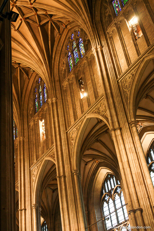 Gothic nave in Canterbury Cathedral in England