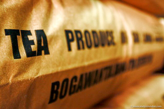 Bags of Ceylon tea at a factory in Sri Lanka