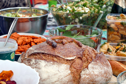 Picnic food at a tailgate at the Henley Regatta in England