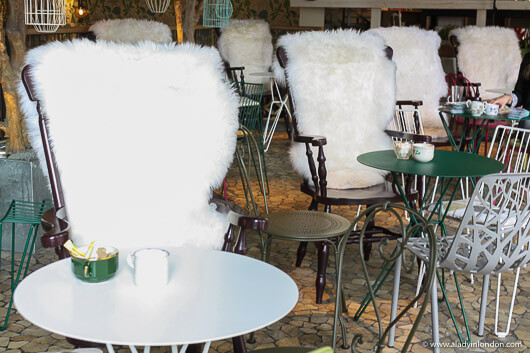 Fur-covered chairs at The Folly in London