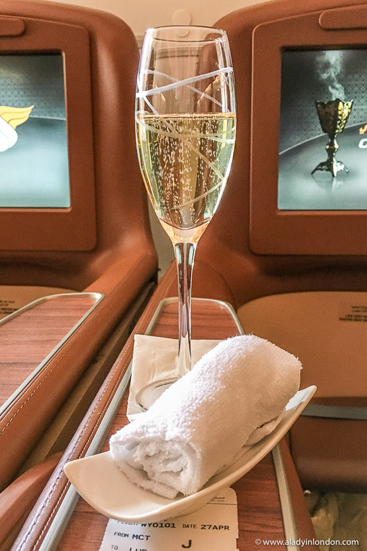 Champagne on a Business Class Flight