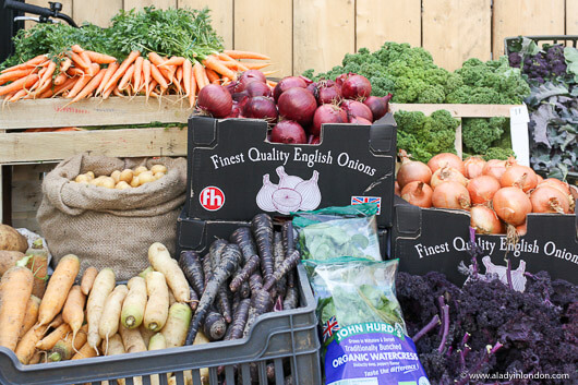 Boxes of produce at Boxpark Shoreditch in London