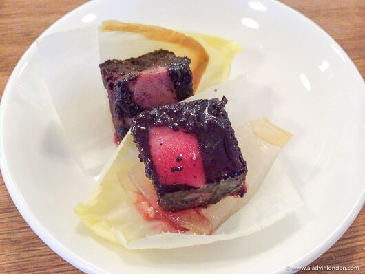 Blood Cake, Damson, and Chicory at Lyle's Restaurant in London