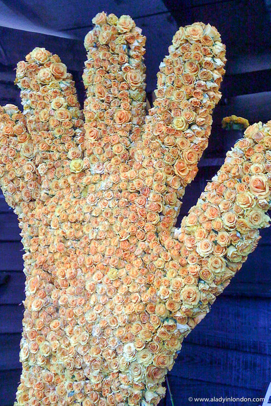Flowers in the shape of a hand at the Chelsea Flower Show in London