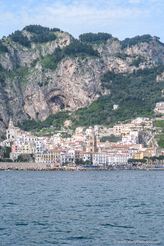 View of Amalfi, Italy from the Mediterranean Sea