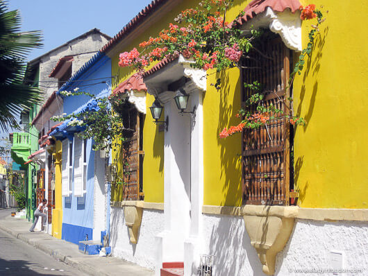 Colorful buildings on a street in Cartagena old town