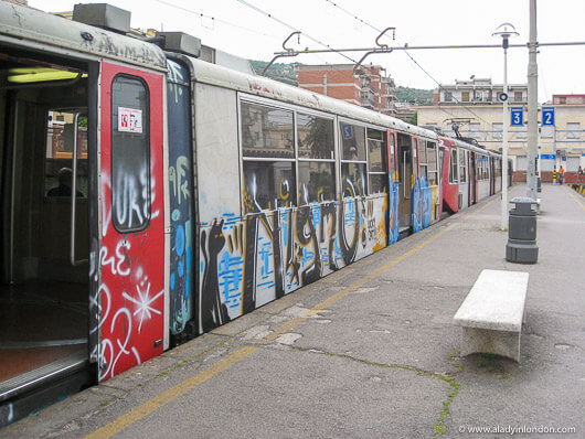 Circumvesuviana train on the Amalfi Coast in Italy