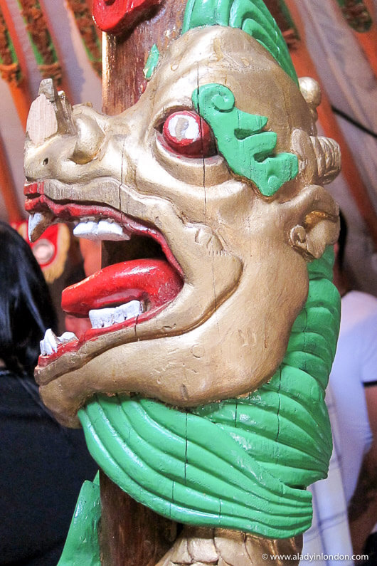 Wooden dragon carving in a ger in Mongolia