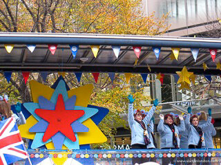 People dancing on a float at the Lord Mayor's Show in London