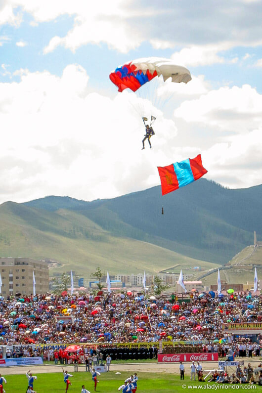 Parachute at the opening ceremony of the Naadam Festival in Mongolia