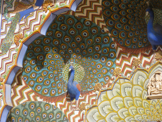 Peacock decoration on Jaipur City Palace on the Golden Triangle in India