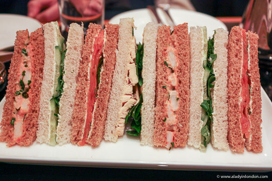 Sandwiches at a chocolate afternoon tea in London