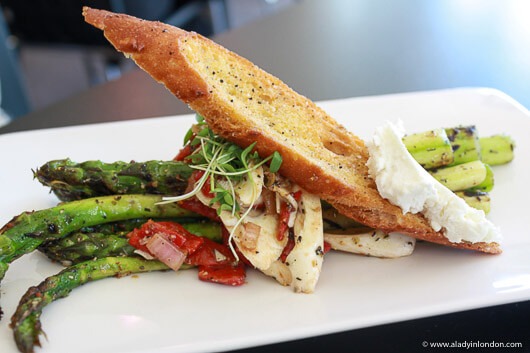 Asparagus and crostini at a cafe in San Francisco