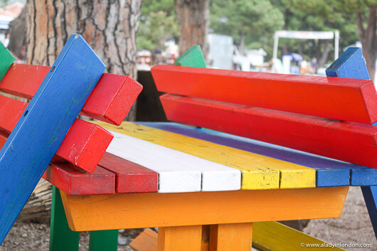 Colorful table at a beach bar in Budva, Montenegro