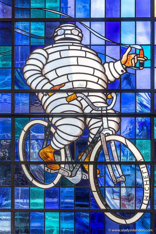 Stained-glass window at Claude Bosi at Bibendum restaurant in London