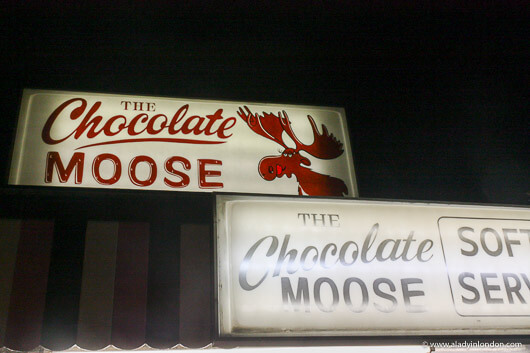 Signs for The Chocolate Moose in Bloomington, Indiana