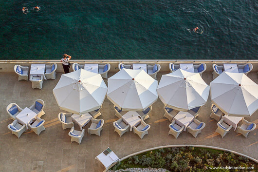 Beach umbrellas at Hotel Excelsior in Dubrovnik, Croatia