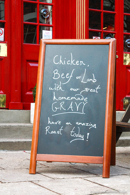 Chalkboard showing the specials at the Duke of Hamilton Pub in Hampstead, London