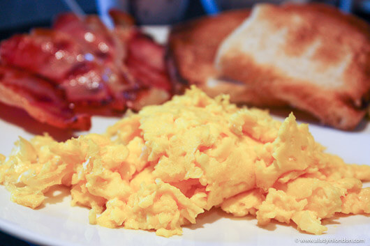 Scrambled eggs for breakfast at Angel Barn at A Corner of Eden in the Eden Valley, Cumbria