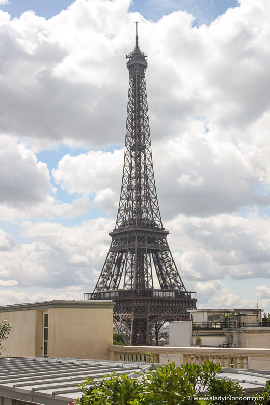 Eiffel Tower view from the Shangri-La hotel in Paris, France