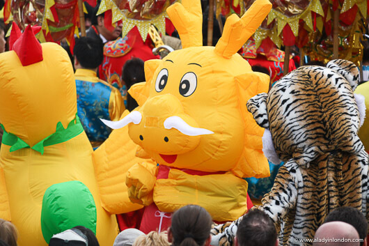Animal costumes in Trafalgar Square, London for the Chinese New Year Festival