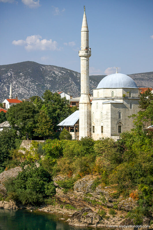Mosque above the Neretva River in Mostar, Bosnia and Herzegovina