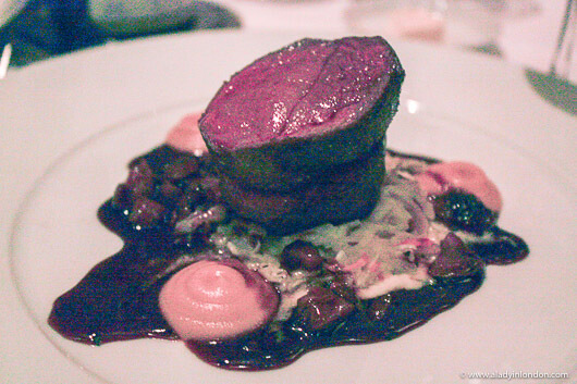 Venison main course for dinner at One Aldwych hotel