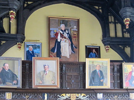Dining hall at Oriel College in Oxford with the world's largest portrait of Queen Elizabeth II