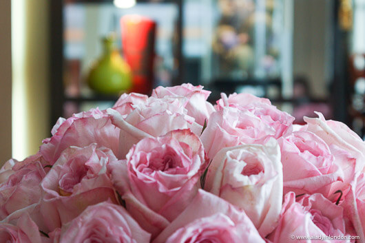 Roses in the lobby of a hotel in Paris, France