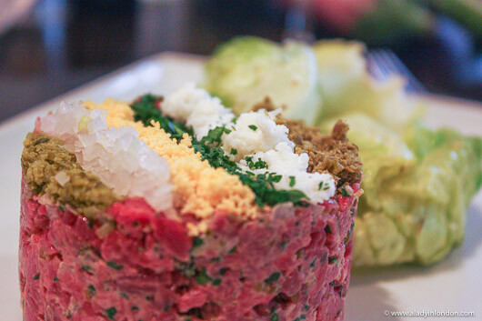 Hand cut beef tartare at a Paris Right Bank restaurant