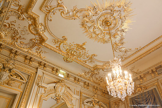 Ceiling of a ballroom in the Shangri-La hotel on the Paris Right Bank