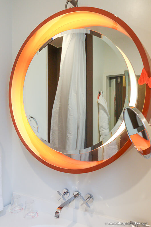 Bathroom mirror at a hotel in Paris, France