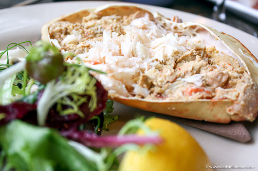 Crab starter at The Pig restaurant in the New Forest