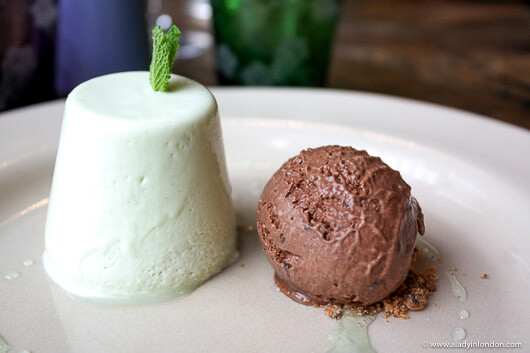 Mint mousse dessert at The Pig restaurant in the New Forest