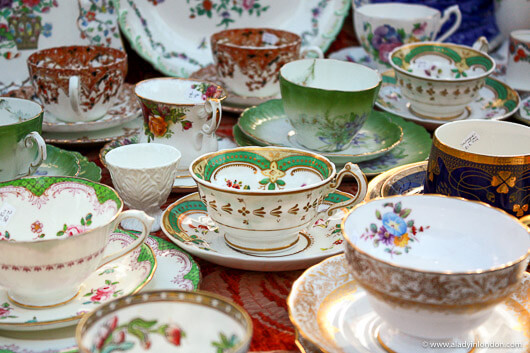 Teacups at Portobello Road Market in Notting Hill, London