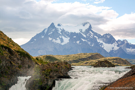 Mountain above the Salto Chico waterfall in Patagonia, Chile