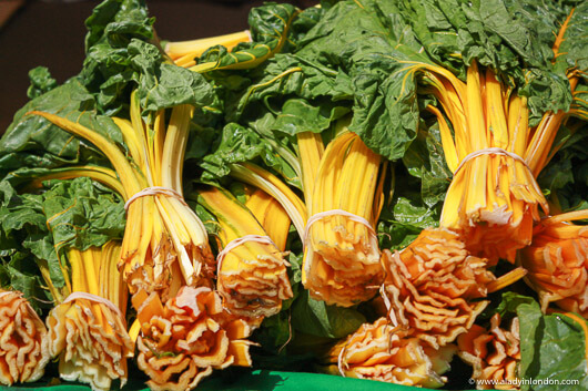 Yellow and green produce at a farmers market in San Francisco, California