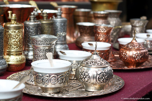 Metal coffee set at a market in Sarajevo