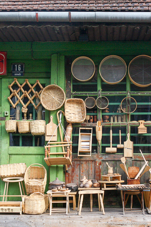 Shop selling wood carvings in Sarajevo, Bosnia