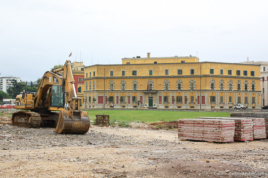 Construction in Skanderbeg Square in Tirana, Albania